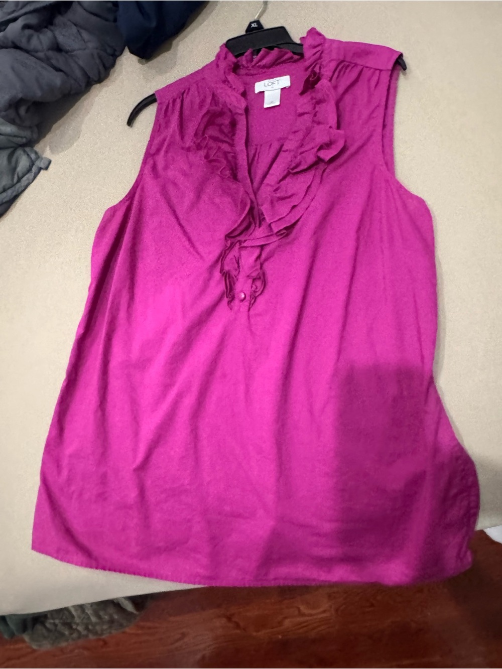 LOFT Sleeveless Ruffle V-Neck Camisole in Magenta